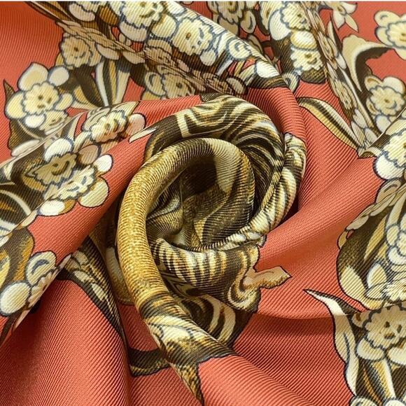 Hermes Carré 90 KOSHIMA by J.Abadie Orange Square Silk Scarf W/Box NWT - Picture 11 of 16